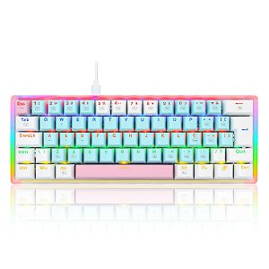 Teclado Mecanico Akali Keycaps Rosa, Azul E Branco Rainbow Switch Marrom