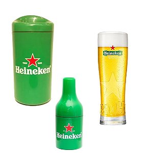 kit porta longneck e porta garrafa Heineken + Copo 250 ml