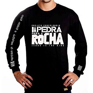 Camiseta Manga Longa Da Pedra para a Rocha Preta