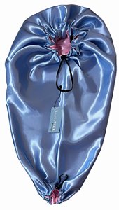 Touca de Cetim Alongada Secadora Anti Encolhimento - Dupla Face - Azul Bebê e Rosa Bebê