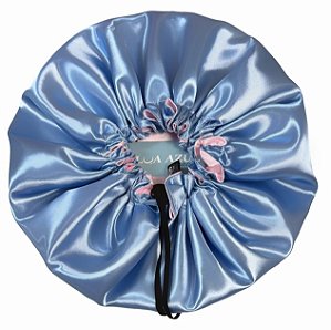 Touca De Cetim Antifrizz Dupla Face Ajustável - Azul Bebê e Rosa Bebê