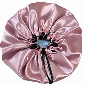 Touca De Cetim Antifrizz Dupla Face Ajustável - Rosa Ballet e Preto