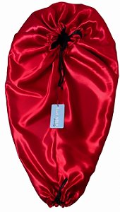 Touca de Cetim Alongada Secadora Anti Encolhimento - Dupla Face - Vermelho e Preto