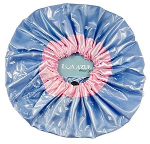 Touca 2 em 1 Lua Azul - Protege seus cabelos no banho e potencializa tratamentos! Cor: Azul Bebê e Rosa Bebê