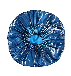 Touca de Cetim para Banho 2 em 1 Hidratação Reconstrução Tratamento Capilar Antifrizz Cor Azul Turquesa