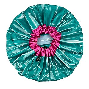 Touca de Cetim para Banho 2 em 1 Hidratação Reconstrução Tratamento Capilar Antifrizz Cor Verde e Pink