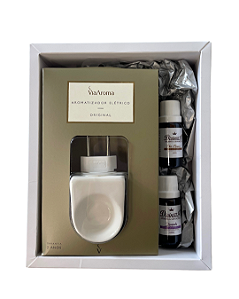 Kit Presente Difusor de Tomada e 2 Óleos Aromáticos - Chá Branco e Lavanda