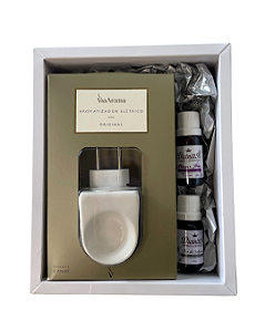 Kit Presente Difusor de Tomada e 2 Óleos Aromáticos - Pitanga e Flores e Flor de Algodão