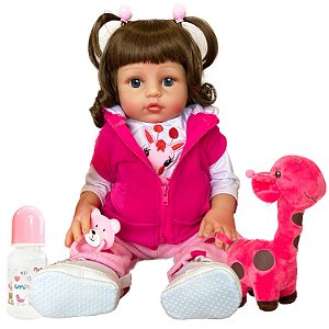 Boneca Bebê Reborn Girafinha Menina De Pano Olhos Castanhos