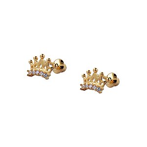 Brinco Coroa Princesa Ouro 18k