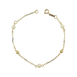 Pulseira de Bolinhas e Pérolas  em Ouro 18K