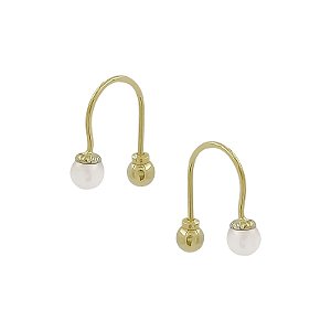 Brinco de Ouro 18K Anzol Bolinha 3,5mm e perola 4mm