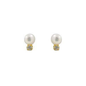 Brinco de Diamante com Pérola Natural  em Ouro 18k baby