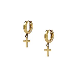 Brinco de Argola com Cruz em Ouro 18k