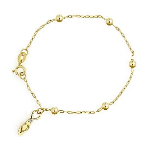 Pulseira de Bolinha de Ouro 18k com Chinelinho Baby