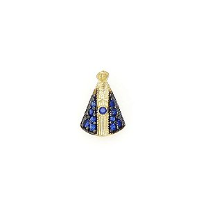 Pingente Nossa Senhora Aparecida Mini Ouro 18K e Zircônias Azuis