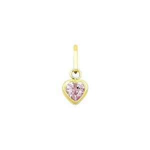 Pingente coração Rosa com argola em ouro 18k