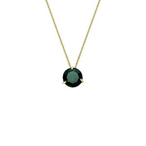 Conjunto Ponto de Luz de Ouro 18K com Gargantilha de 45cm e Pedra Verde Zircônia