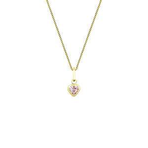 Conjunto de ouro 18k  com Gargantilha  40cm veneziana e Pingente de Coração com pedra zircônia Rosa Ouro 18k