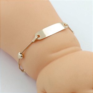 Pulseira Chapinha Malha com  Corações em Ouro 18k