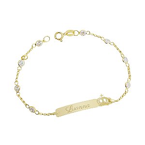 Pulseira Chapinha em Ouro 18k Coroa com Pedras de Zircônias