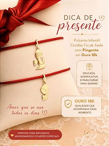 Pingente Anjo da Guarda em Ouro 18k+ Fita de Seda Vermelha