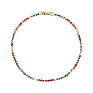 Pulseira Rivieira de Ouro 18k com Pedras de Zircôneas Coloridas 2mm