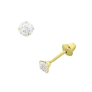 Brinco de Ouro 18K com Pedra Branca 3mm