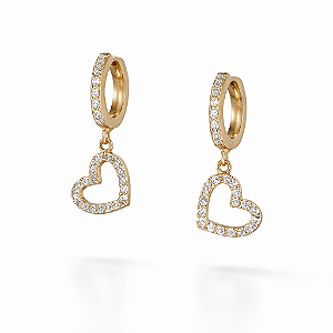 Brinco Ouro 18K Argola de Trava com Coração