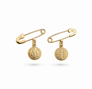 Alfinete em Ouro 18k Medalha São Bento Dupla Face