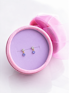 Brinco Baby em Ouro 18k Ponto Luz com Pingente Ponto Luz Azul