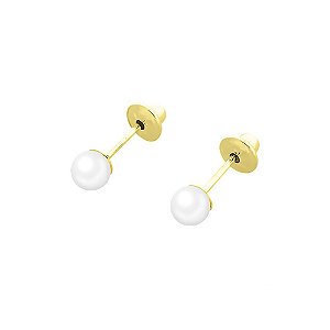 Brinco Infantil Ouro 18K Pérola Pequena 4mm