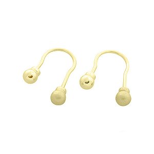 Brinco Ouro 18K 750 Anzol com Bolinha 3,0mm e Fosca  Lisa