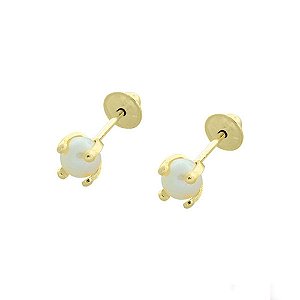 Brinco Infantil Ouro 18K 750 com 4 Garras e Pérolas de 3,5/4mm