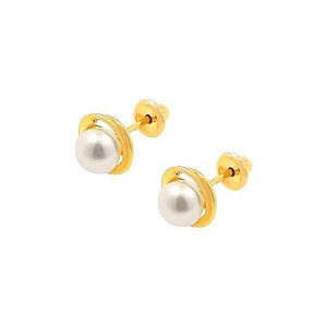 Brinco Pérola Rococó Ouro 18K 4mm