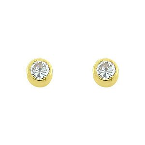 Brinco Pedra Zircônia Branca 2,5mm de Ouro 18K