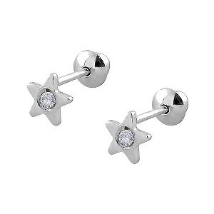 Brinco Estrela de Ouro Branco 18K com Pedras de 1,25 mm Zircônia