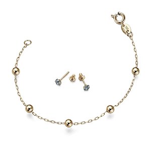 Conjunto Minha Primeira Joia em Ouro 18k - Brinco 2,5 mm + Pulseira de Bolinha 12 cm