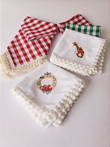 Guardanapo branco natal bordado 12 lugares 52 x 52 cm