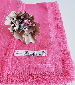 Kit guardanapos linho franjas rosa 8 lugares 50 x 50 cm