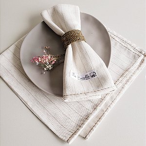 Kit guardanapos linho nude listrado 12 lugares 50 x 50 cm.