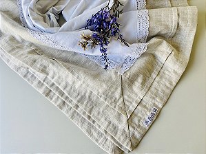 Toalha de linho com barrado bege 180 x 230 cm