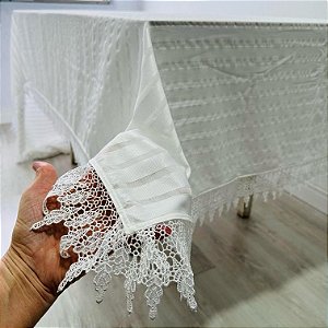 Toalha mesa branca com renda 460 x 160 cm