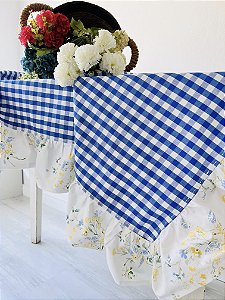 Toalha mesa xadrez com babado floral