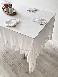 Toalha linho branco com babados