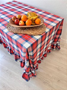 Toalha mesa xadrez  babados 300 x 175 cm
