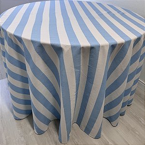 Toalha de Mesa Redonda Listrada Azul e Branco