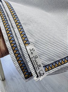 Toalha mesa listrada azul e branco 280 x 140 cm