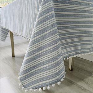 Toalha de mesa listrada azul e branco 220 x 145 cm