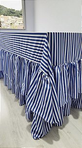 Toalha mesa listrada azul e branco 400 x 270 cm